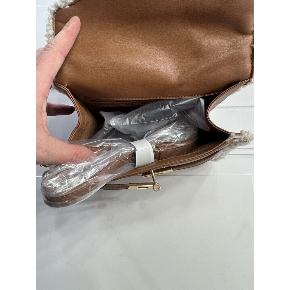 Badgley Mischka Vegan Leather Satchel Handbag Fur Border Dark Brown NWT $159 - Picture 5 of 8
